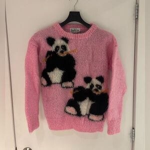 Vintage 80s Susie Lee Mohair Hand Knit Panda Sweater